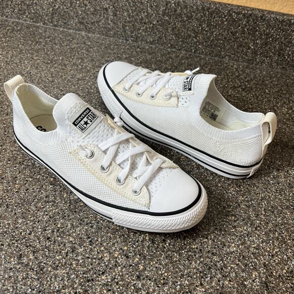 Converse Shoes - Converse All Star White Knit Canvas Womens Sz 9.5 Sneaker Slip On Low Top Skater